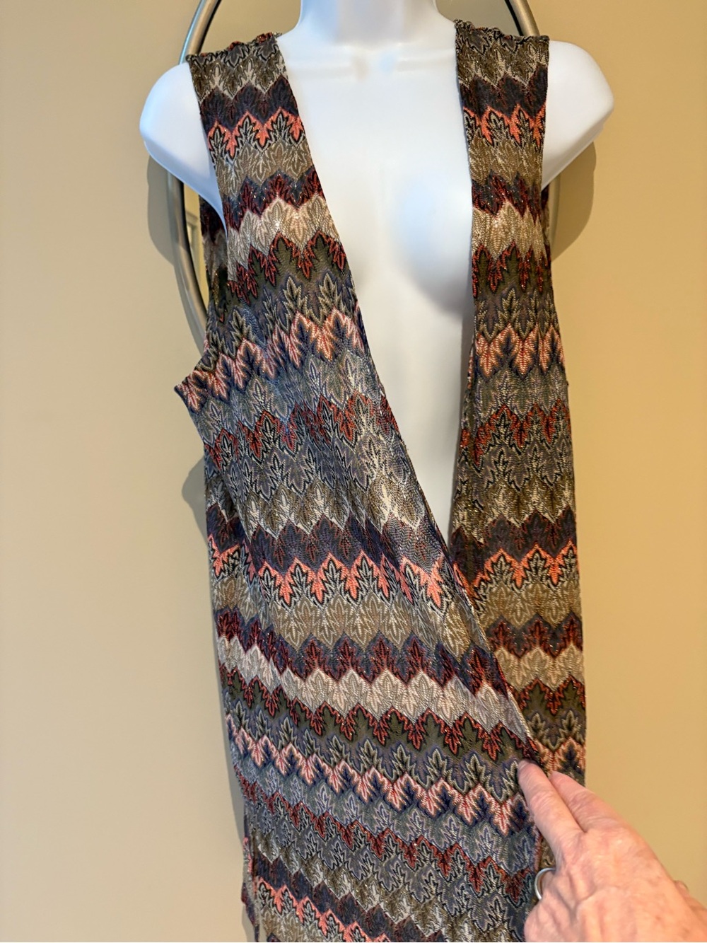 Christopher & Banks Multicolor Chevron Open Front Sleeveless Vest